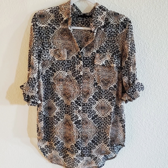 Like New Snake Print Sheer Buttondown Blouse Size Small - Picture 2 of 8